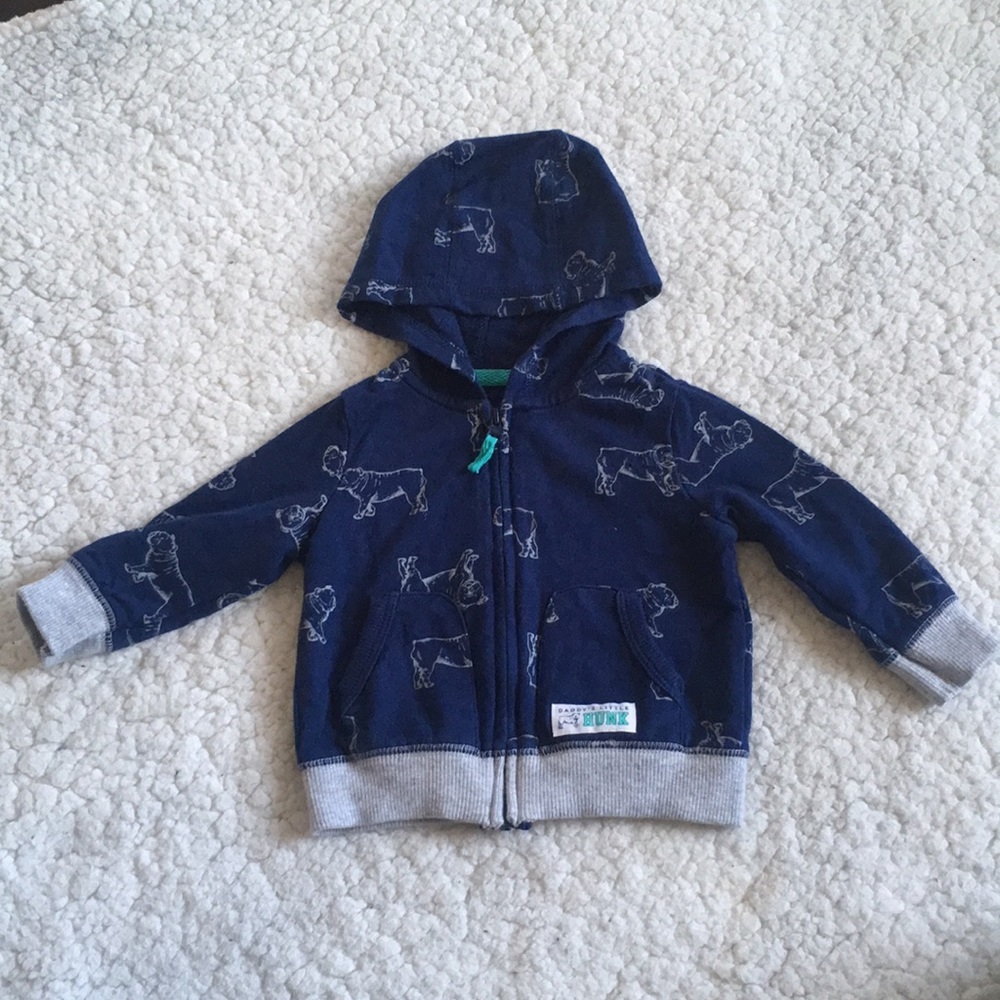 Carters Blue Bulldog zip up hooded sweater 6 month
